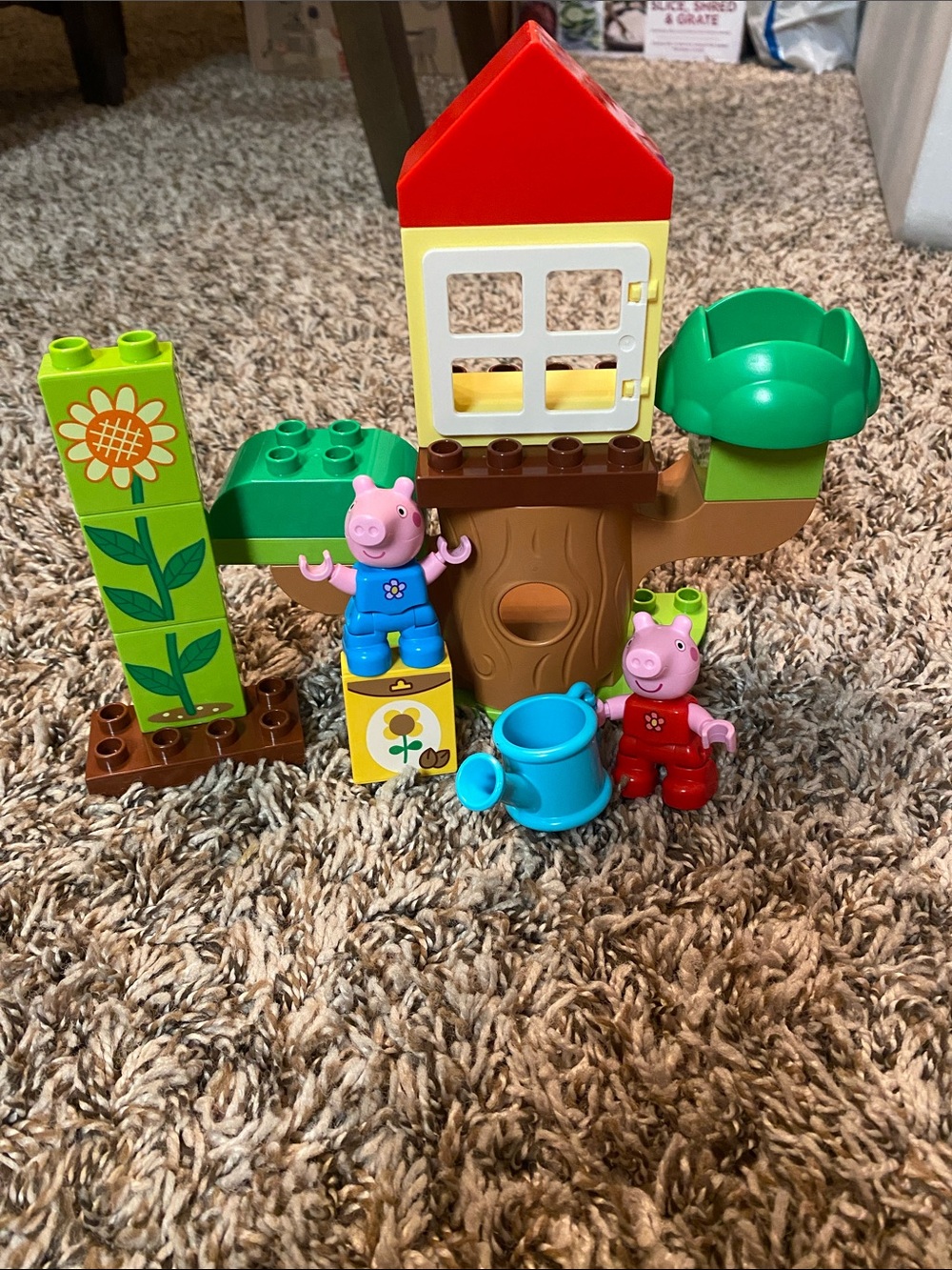Pink Piglet Playset Building Toy with Red Roof and Green Accents